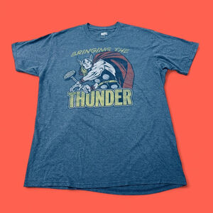 Comic Fan Geek Nerd THOR Marvel Bringing the Thunder Blue T-Shirt Men XL